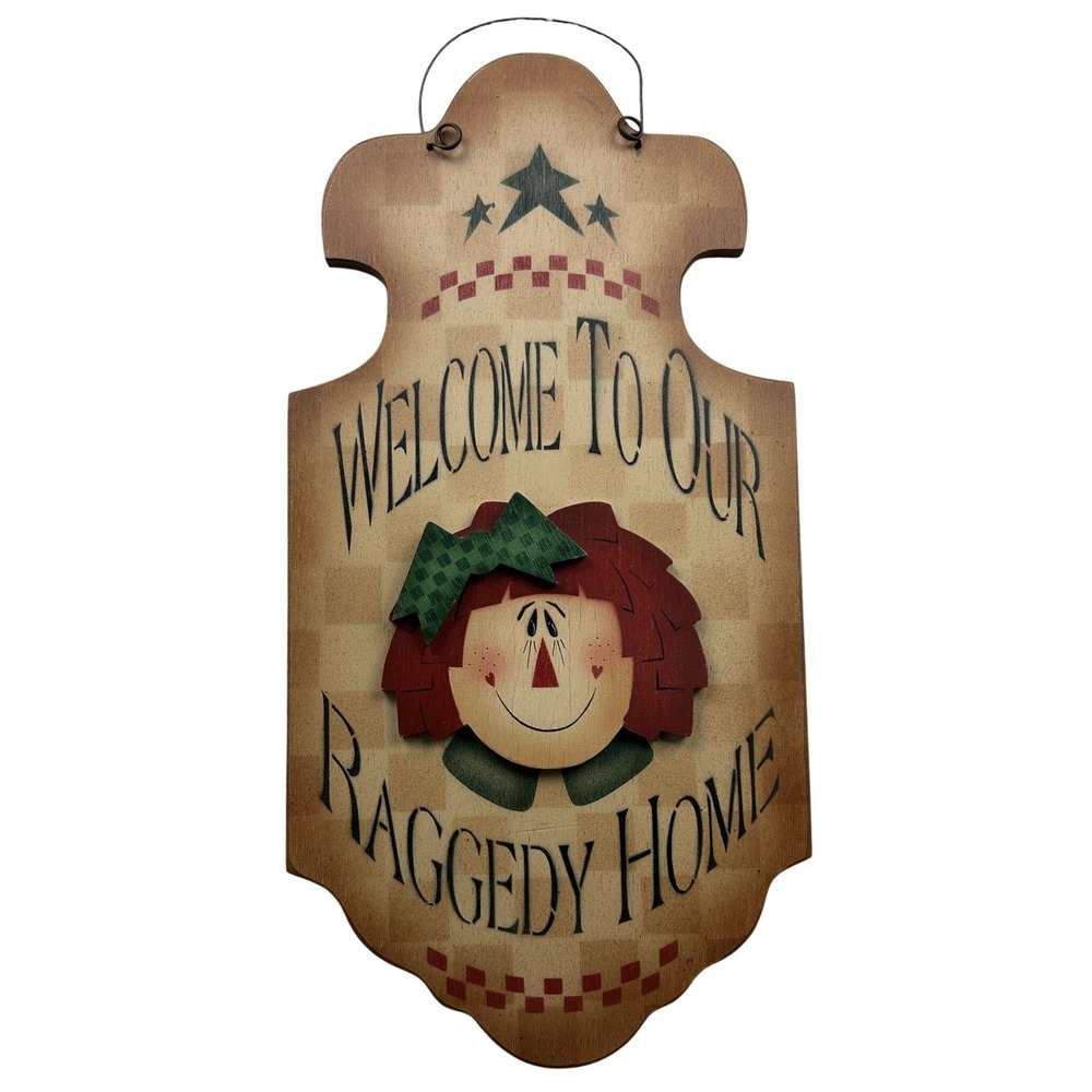 Country Folk Works Raggedy Ann Wood Welcome Sign Hand Painted Primitive Folk Art